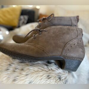 Women's Taupe Suede Ankle Bootie - Casual Lace-Up
